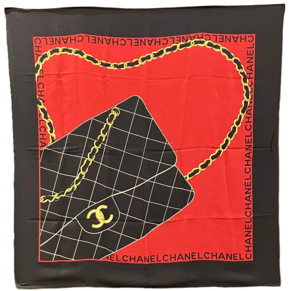 Chanel Matelassé pattern Coco Mark chain bag design scarf muffler silk